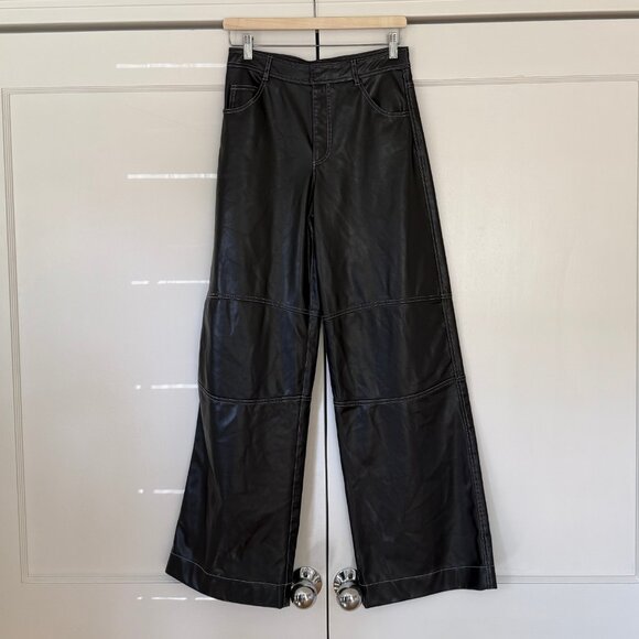 ZARA TOPSTITCHED FAUX LEATHER PANTS BLACK - Picture 2 of 8